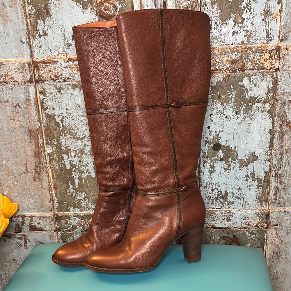 J.Crew Beckett Extended Calf Chocolate Brown Leather Knee-High Boots size 8